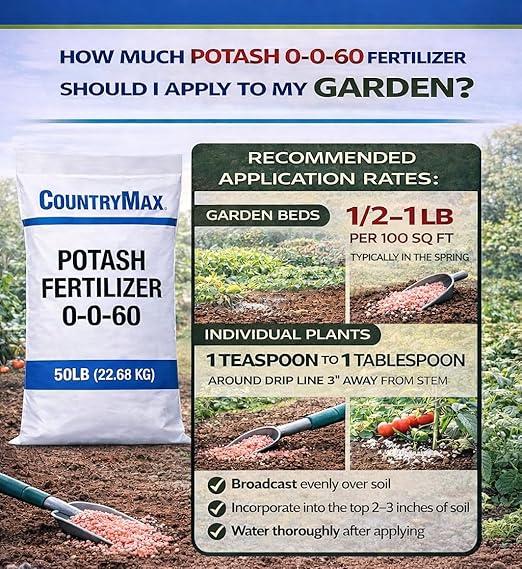 CountryMax Potash 0-0-60 Fertilizer 50 lb – High Potassium Plant Food for Strong Roots, Improved Yield & Plant Health for Lawn & Garden