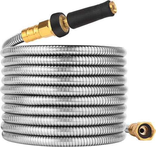 Rosy Earth Expandable Metal Garden Hose 50 FT - 304 Stainless Steel Water Hose 50 FT - Lightweight non Kinking Flexible Garden Hose, no Bite