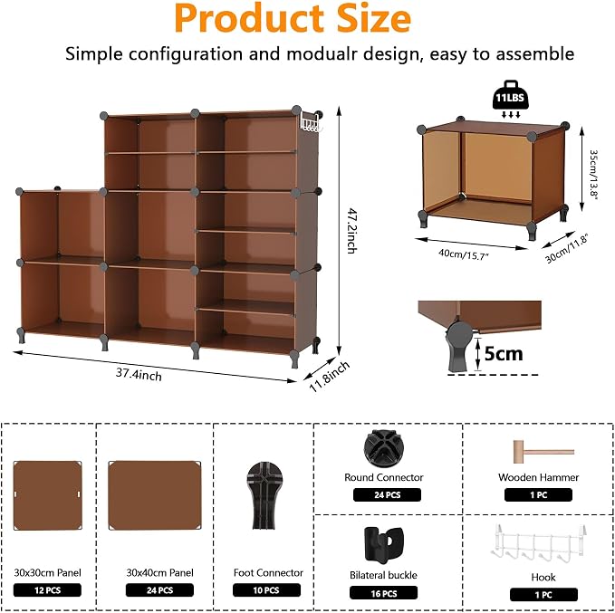 AWTATOS Closet Organizer 8 Cube Storage Shelves, Cocoa Brown