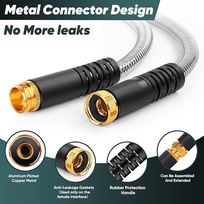 Garden Hose with 10-Function Nozzle, Leak-proof Metal Connector Hose, No Knots, Kink-Free Hoses, Lighter, Anti-Pets, Wear-Resistant, 3/4 GHT, Water Hose for Garden, Yard, Outdoor（75 FT）