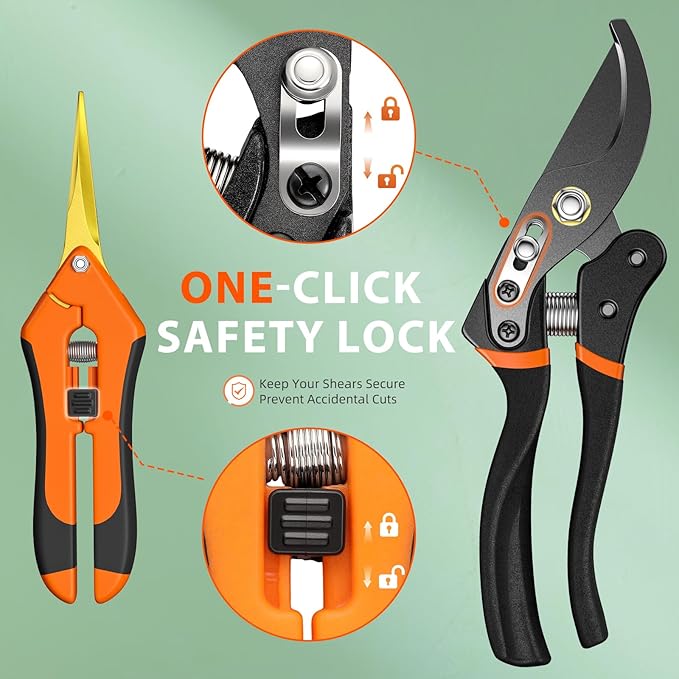 Pruning Shears for Gardening - DECERK 8.5" Professional Bypass Garden Scissors & Clippers, Super Sharp SK5 Blade, Ergonomic Handle Heavy Duty Hand Held Pruners, Gardening Gift for Women Men, 2025 Tool