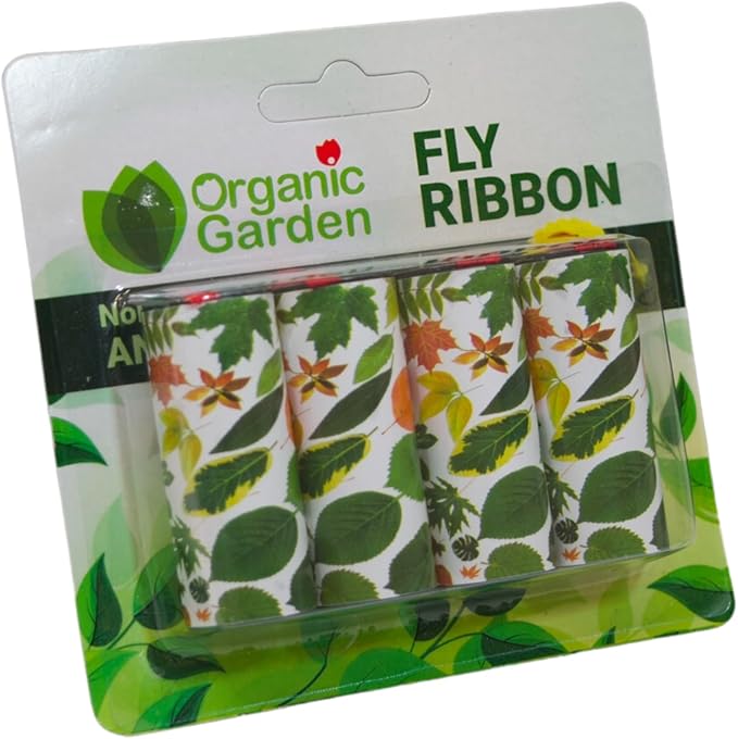 Organic Garden Fruit Fly Ribbon Sticky Traps for Flying Bugs, Insects, Flies, and Mosquitoes, Zero-Poison Indoor and Outdoor Paper, Tacky Surface, Disposable, 4 Pack (5)