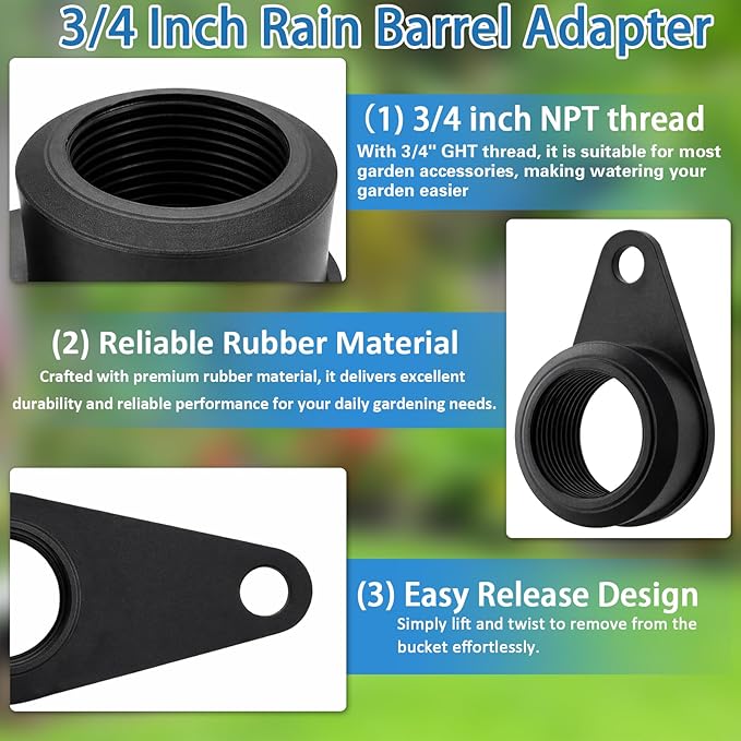 Garden Hose Bulkhead Fitting Rain Barrel Tank Adapter,3/4" NPT Rubber Bulkhead Connector, Bulkhead Fitting for Water Tank,Allow Leak Free Water Bucket Joints Installed Outside the Bucket (4 Pack)