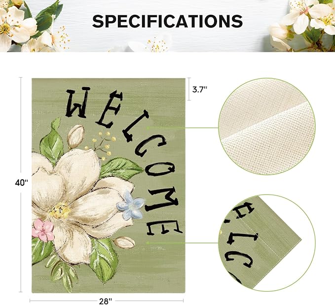 AVOIN colorlife Magnolia Spring House Flag 28x40 Inch Double Sided Outside, Seasonal Floral Welcome Yard Outdoor Flag