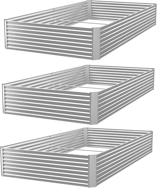 3 Pack Corrugated Galvanized Steel Raised Garden Bed Outdoor, Metal Above Ground Garden Bed for Vegetables and Flowers, Rectangle Raised Beds for Gardening-36x18 inch