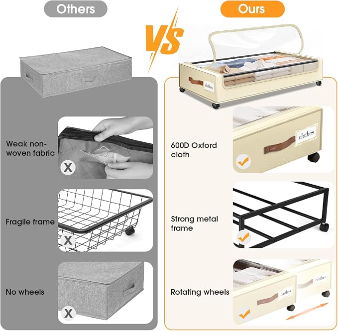Under Bed Storage with Wheels 3Pack Storage Containers with Clear Window
