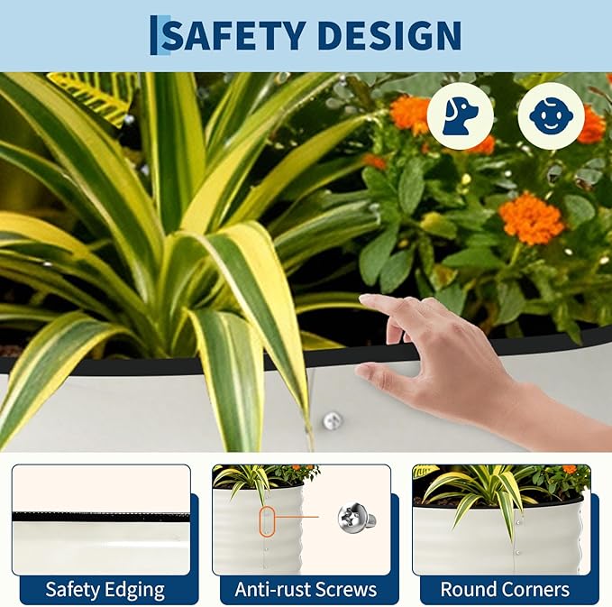 2 Pcs Raised Garden Beds Outdoor 8x4x2 ft - Galvanized Steel Planter Box for Vegetables, Flowers, Rust-Resistant Garden Box, Easy Assembly Raised Beds, Durable Planters for Outdoor Plants, Beige