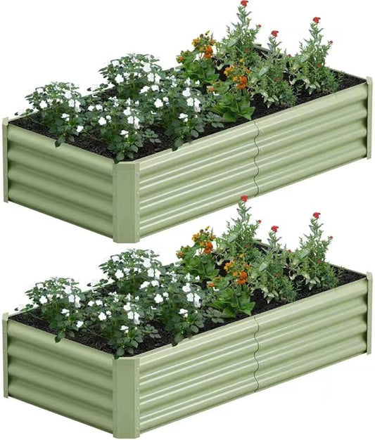 2PCS 4x2x1FT Galvanized Raised Garden Bed, Galvanized Planter Raised Garden Boxes Outdoor, Large Metal Raised Garden Beds for Vegetables-Green