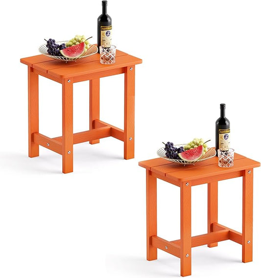 LUE BONA Outdoor Side Table Set of 2, HDPS Small Outdoor Table, Adirondack Side Table, Outside End Table for Patio, Porch, Deck, Pool, Weather Resistant/Easy Maintenance/Indoor or Outside Use, Orange