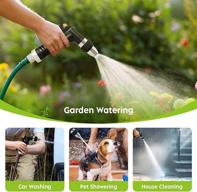 Metal Water Spray Nozzle, Grip Strength Adjustable Handheld Hose Nozzle, Adjustable Water Nozzle Spray with High Pressure for Watering Plants and Lawn, Car Washing, Patio and Pet Washing.