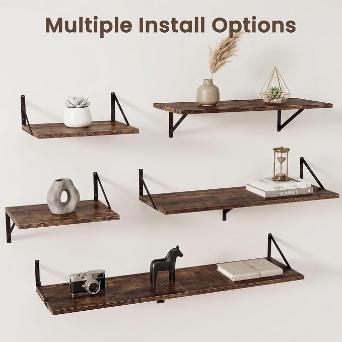Dreamland Wall Mounted Floating Shelves Set of 3, 16x12, Rustic Brown