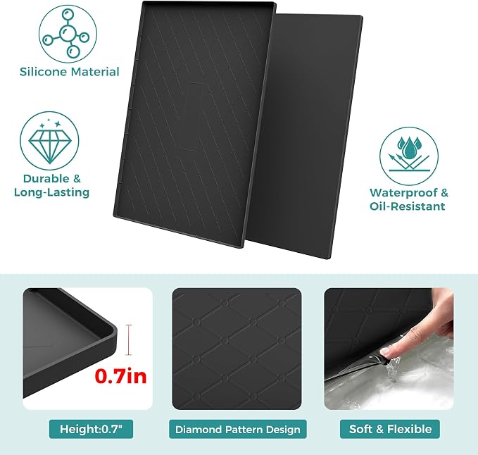 URMONA Under Sink Mat 25 x 19 in, Waterproof Silicone Cabinet Protector
