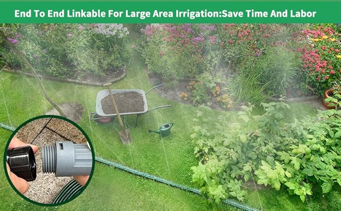 Watoo 2026 Sprinkler Hose & Soaker Hose for Yard - 50 FT Reinforced Flat Garden Hose with Holes, Heavy Duty No-Kink Lawn Irrigation Hose (Includes Stakes, High Pressure Spray)