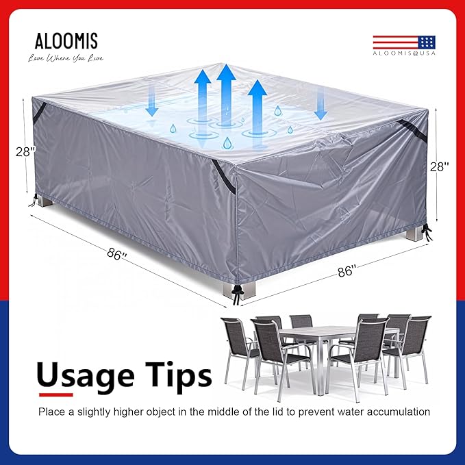 Patio Furniture Covers Waterproof - 420D Outdoor Table and Chair Set Cover with Built-in Storage Bag - Rectangular Patio Table Cover for 6-Seat Dining Set or Sectional Sofa - DarkGrey