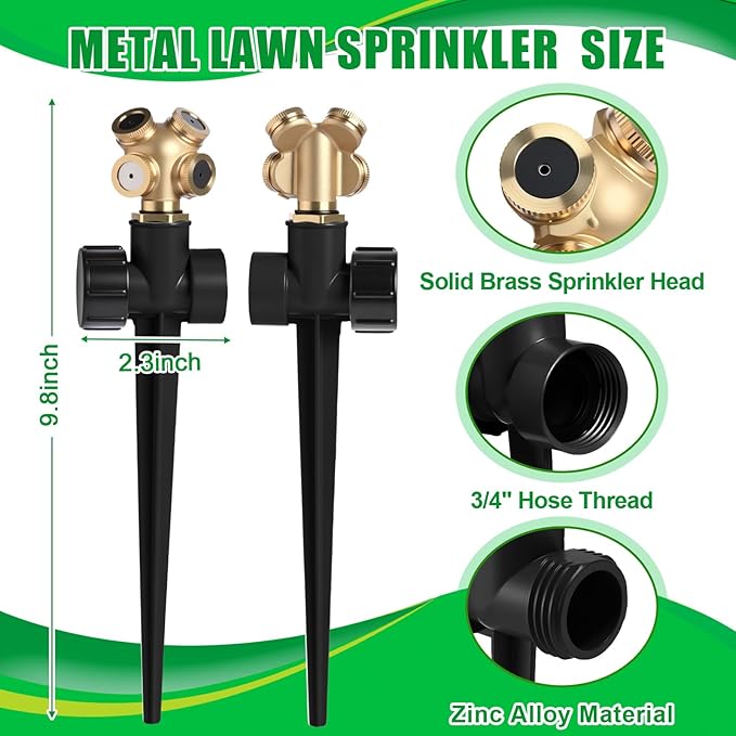 Tioncy 4 Pack Metal Lawn Sprinkler with Brass Nozzle, Heavy Duty Garden Spike Sprinkler Automatic Irrigation Tool for Lawn Garden Yard Greenhouse(Multi Nozzle,Black)