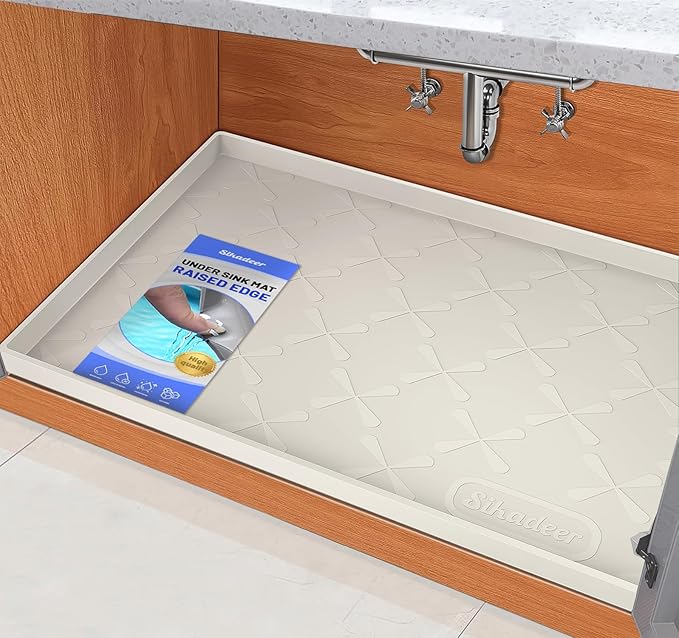 SIKADEER Waterproof Under Sink Mat 25" x 22" Silicone Mat Cabinet Protector | Heavy Duty Kitchen Cabinet Liner, Easy Press Drain, Home Essentials for Pet Feeding, Boots, Bathroom, Organizers & Storage