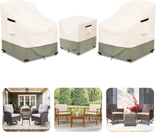 3-Piece Patio Furniture Covers Waterproof for Outdoor Bistro Set with Table & 2 Chair Covers, Heavy Duty 600D Outdoor Veranda Patio Garden Furniture Cover（Green）