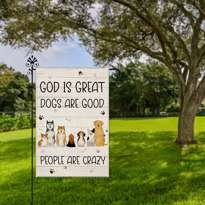 Hafhue God is Great Dogs Are Good Welcome Garden Flag, Holiday Yard Outdoor Farmhouse Lawn Exterior Porch Decor, Garden Flag with Dog, Cute Husky Shiba Inu Yard Flag Gift for Dog Lovers