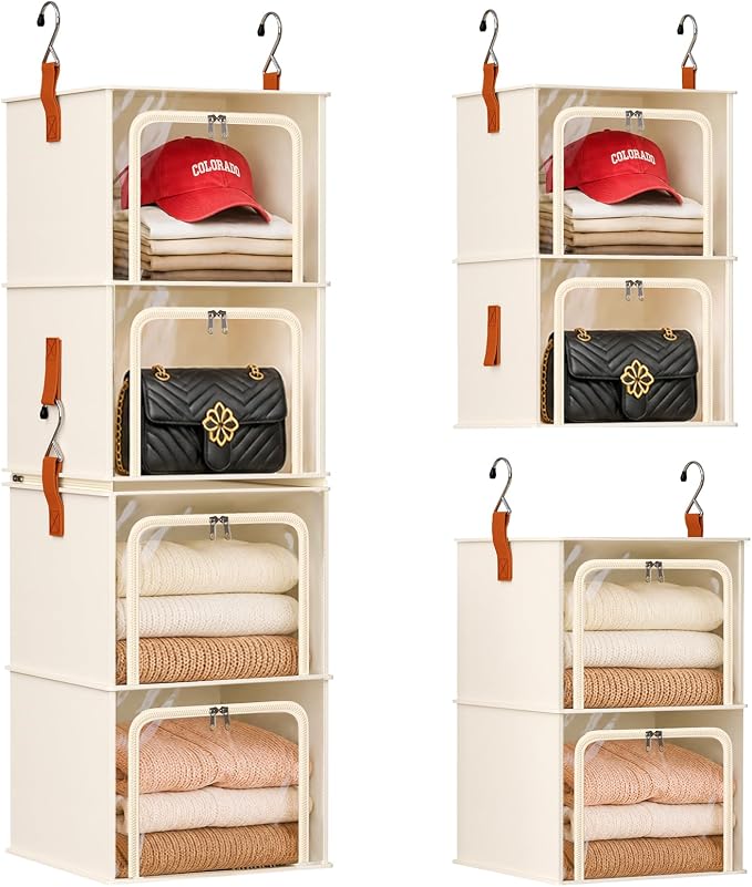 Homsorout 4-Tier Modular Hanging Closet Organizer Shelves, Beige