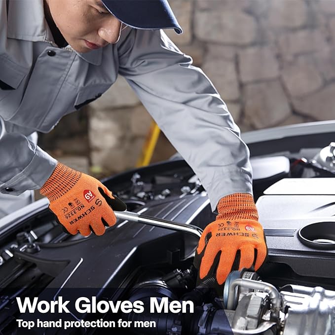 Schwer ProGuard Highest Level Cut Resistant Work Gloves PR3326 for Extreme Protection，ANSI A9 Cut Gloves with Reinforced Thumb, Non Slip, Breathable, Durable, Touch-screen, Orange 1 Pair（L）