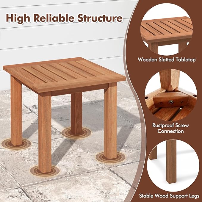 Giantex Hardwood Outdoor Side Table - All-Weather Patio Square End Table with Slatted Tabletop, Small Coffee Bistro Table for Outdoor, Indoor, Garden, Poolside and Balcony, Natural (1)