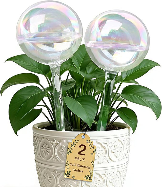 Glass Self-Watering Globes – Rainbow Clear Glass Self Watering Planter Insert for Indoor Outdoor Pot, Plant Watering Device for Vacation Plant Care, Drip Irrigation System, Garden Patio Hanging Plant