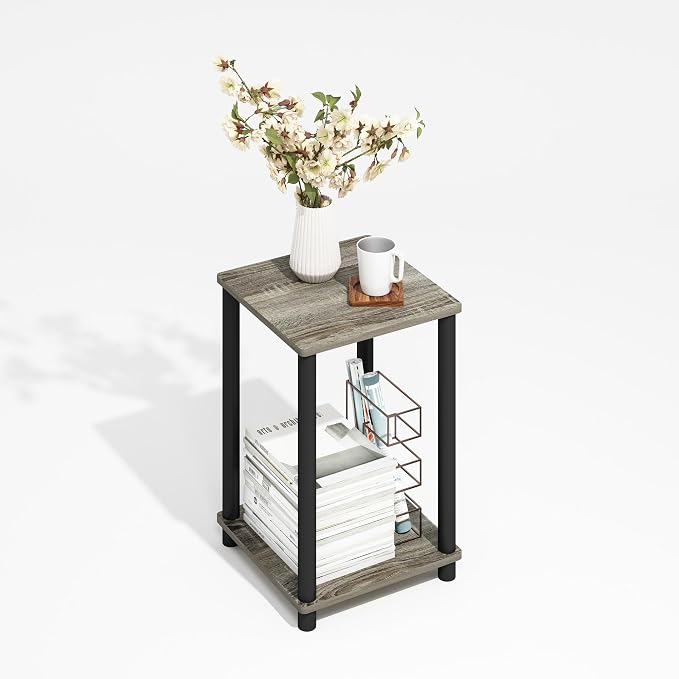 Furinno Modern Toolless 2-Tier Side Table, Open Shelf, Grey Oak
