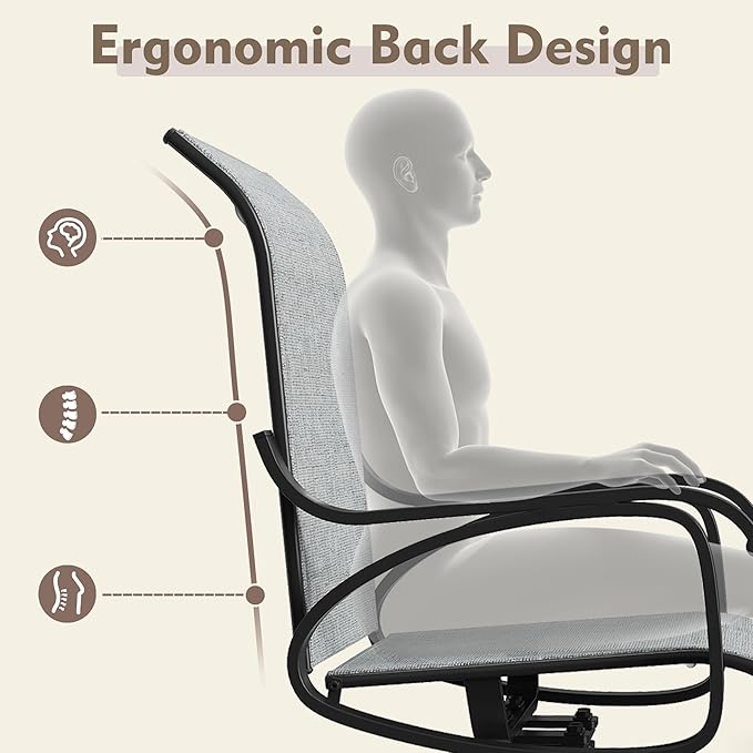 Patio Swivel Chairs Set of 4, All Weather Outdoor Rocking Chair with Textilene Breathable Back, Metal Frame, Patio Dining Chair for Backyard, Garde, Porch and Deck (4, Light Grey)