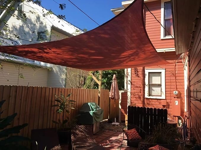 Sun Shade Sail Canopy, Patio Shade Cloth Outdoor Cover - Sunshade Fabric Awning Shelter for Pergola Backyard Garden Carport (Red, 8' x 10' Rectangle)