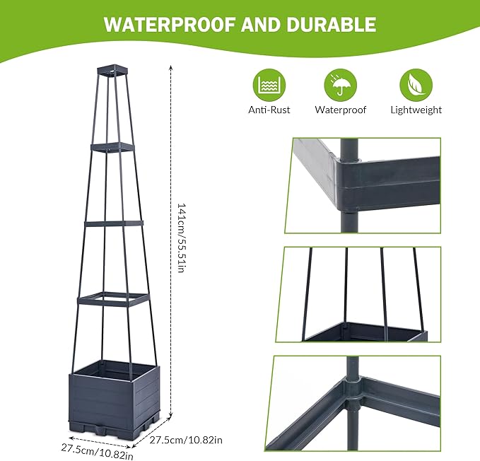 GENMOUS 4 Tiered Tomato Planter with Box Trellis, 56'' Raised Garden Bed Planter Boxes, Tomato Cages for Garden Patio Climbing Plants Vegetable Vine Flowers Outdoor & Indoor（1 Pack)