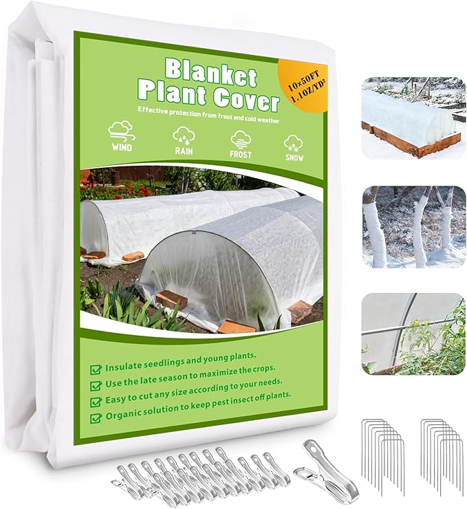 10ft x 50ft Plant Covers Freeze Protection Floating Row Cover 1oz/yd² Garden Fabric Plant Cover for Winter Frost Sun Bird Protection, Frost Blankets for Outdoor Plants, Winter Tree Frost Cloth