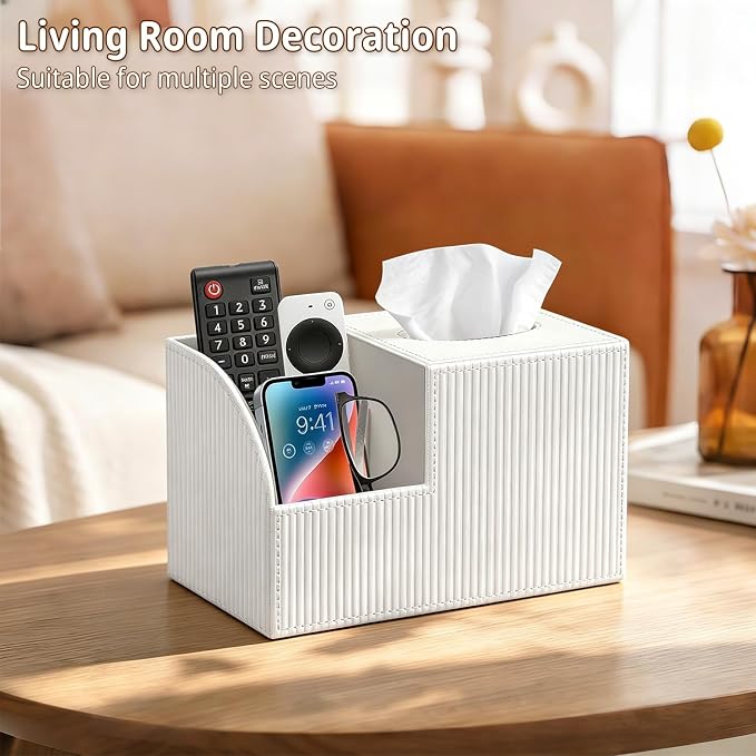 PU Leather Square Tissue Box Cover - Multi-Functional Tissue Box Holder