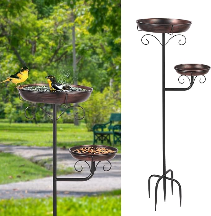 42" Large Freestanding Metal Bird baths for Outdoors Bird Feeder for Garden Decor, Removable Bowl with Strong 5 Stakes, Bird Bath for Outside, Ground Mounted Birdbaths for Pation Backyard Lawn