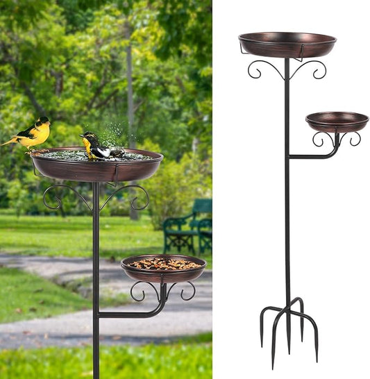 42" Large Freestanding Metal Bird baths for Outdoors Bird Feeder for Garden Decor, Removable Bowl with Strong 5 Stakes, Bird Bath for Outside, Ground Mounted Birdbaths for Pation Backyard Lawn