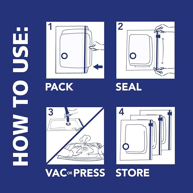 Hefty Shrink-Pak - 3 Extra Large Vacuum Storage Bags for Clothes, Pillows, Towels, or Blankets - Space Saver Vacuum Sealer Bags Ideal Under Bed Storage Solutions