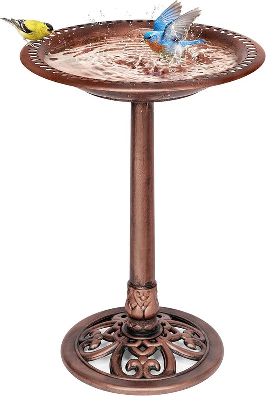 VIVOHOME Bird Bath for Outside, Polyresin Pedestal Bird Baths for Outdoor, Garden, 28 Inch Height Weather-Resistant Birdbaths with 20" Bowl, Bronze