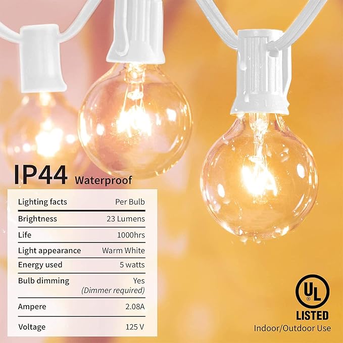 Afirst White Outdoor String Lights 25FT with 27 Globe Bulbs Vintage Incandescent Lights for Patio Garden Backyard Party Wedding