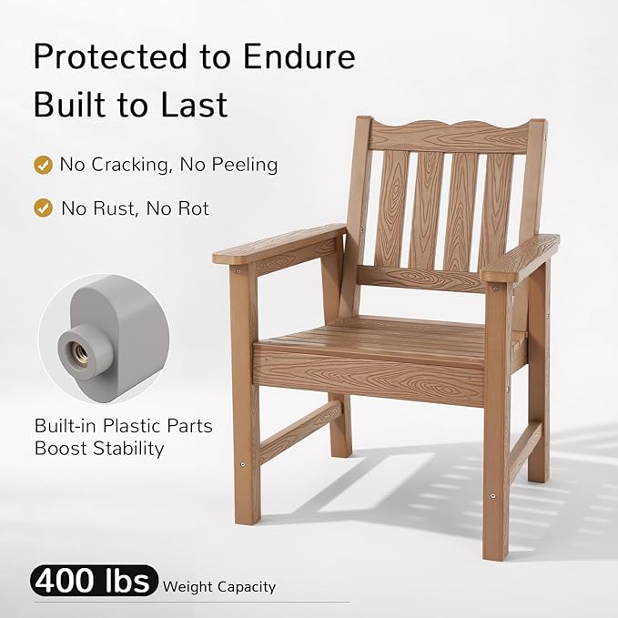 Stoog 3-Piece All-Weather Garden Chairs Set of 2 with Table, Outdoor Dining Chair with 400 lbs Weight Capacity, Patio Bistro Set for Porch, Backyard, Lawn and Deck, Teak