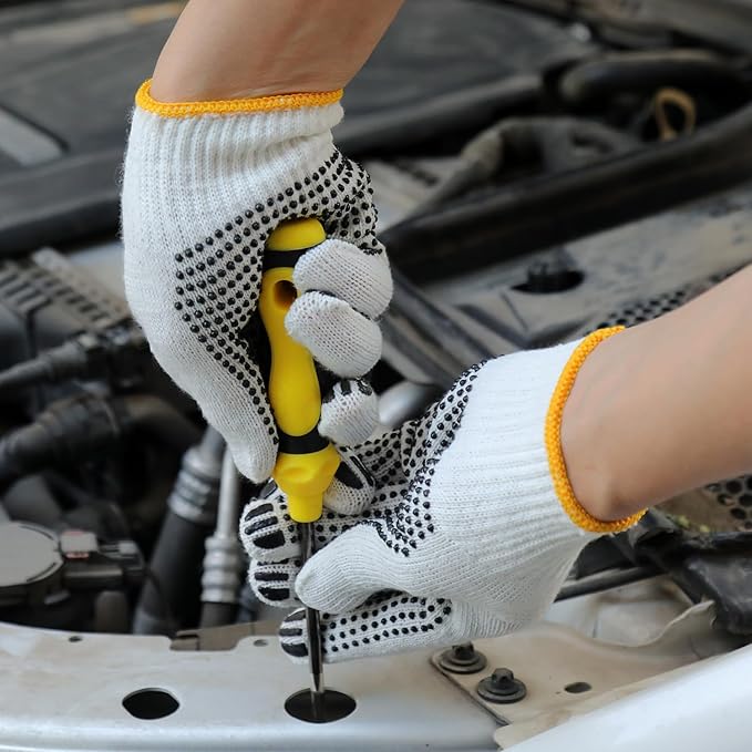 COOHORN 12Pairs Grip Safety Work Gloves Anti-slip Dots Bulk Gloves Moist Cotton Knit Gloves for Garage Warehouse Construction