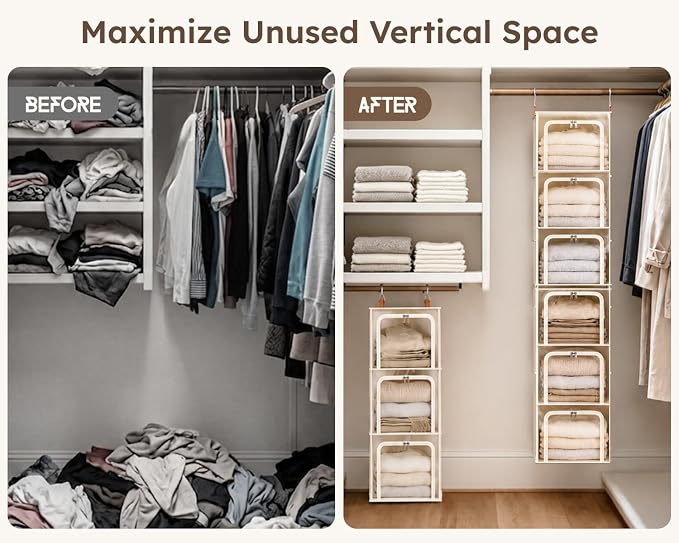 Homsorout 4-Tier Modular Hanging Closet Organizer Shelves, Beige