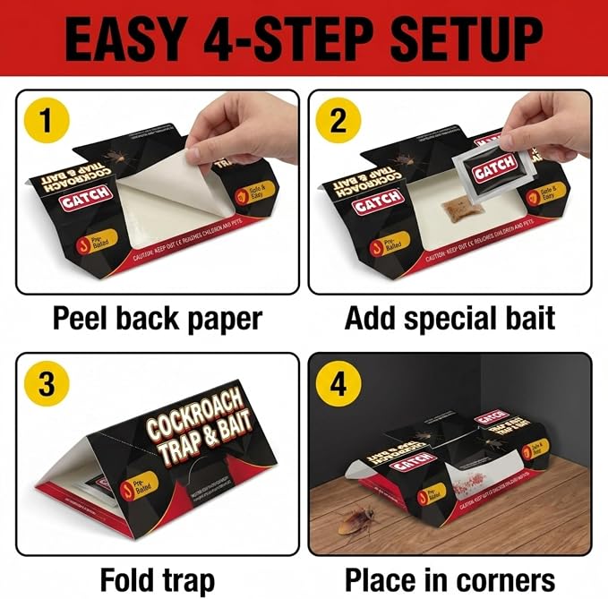 GATCH Roach Traps Indoor (100 Pack), Sticky Baited Cockroach Traps, Roach Killer Indoor Infestation, Adhesvie Glue Traps for Roaches, Insects, Home Bug Ant Spider Cricket, Child & Pet Friendly