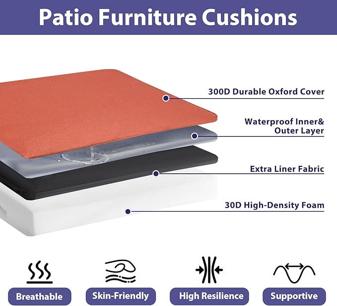 IPYNBAP Outdoor Chair Cushions Set of 4 -Waterproof Outdoor Seat Cushions for Patio Furniture, Patio Chair Cushion with Handle and Ties, Square Out Door Chair Pads,18.5" x 16" x 3", Spice