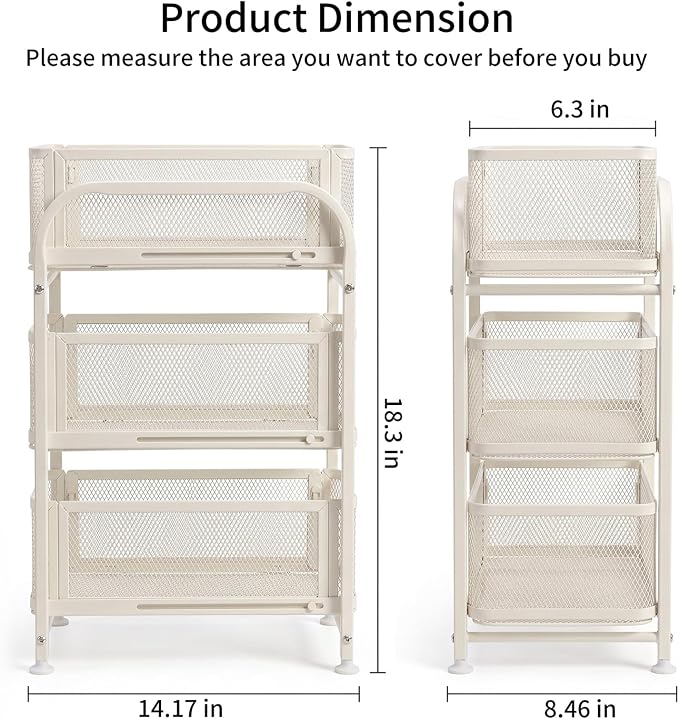PureBox 3 Tier Under Sink Organizer, Pull Out Cabinet Storage Organizer with Sliding Mesh Drawers, Heavy Duty Metal Under Sink Storage for Kitchen, Bathroom, Cabinet, Small Space, White, 1 Pack