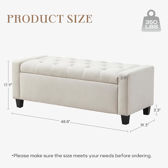Zihanhome Ottoman with Storage, 48.8" Fabric Storage Ottoman Bench
