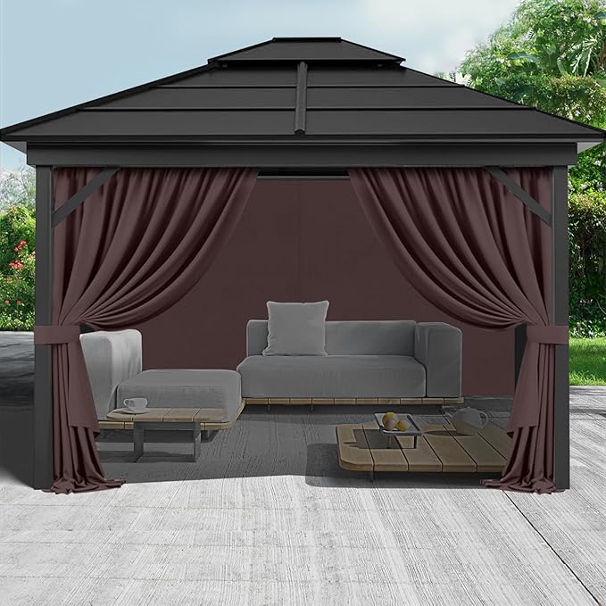 Gazebo Privacy Curtains 10' x 10' with Zipper 4-Panels Side Wall Universal Replacement for Patio, Outdoor Canopy, Garden and Backyard Coffee Brown(Curtain Only)