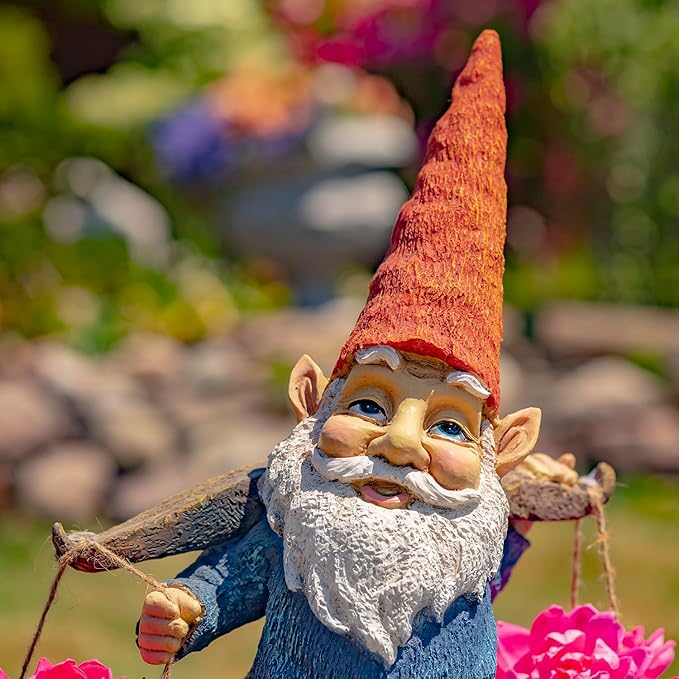 Zaer Ltd. Classic Spring Gnome Garden Statue in Assorted Styles (Gnome with Buckets)
