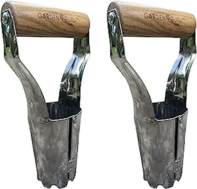 Garden Guru Eco Bulb Planter - 100% Recycled Stainless Steel - Rust Resistant - FSC Certified Wood Ergonomic Handle - Depth Marker for Consistent Planting Flowers Tulips, Daffodils, Dahlias (2 Pack)