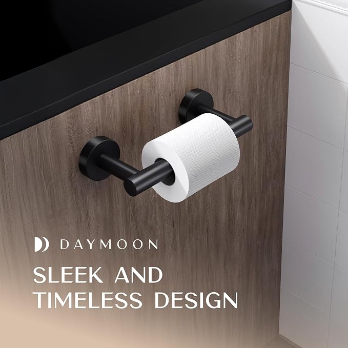 Day Moon™ - Toilet Paper Holder - Modern Roll Holder for Bathroom - 2 Pack - Wall Mount, Black