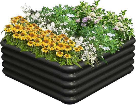 3x3x1ft Raised Garden Bed Kit for Outdoors, Rustproof PP Raised Planter Box, Large Garden Box Flower Bed with Press-Fit Assembly, Gardening Containers for Vegetables Flowers Herbs, Balck