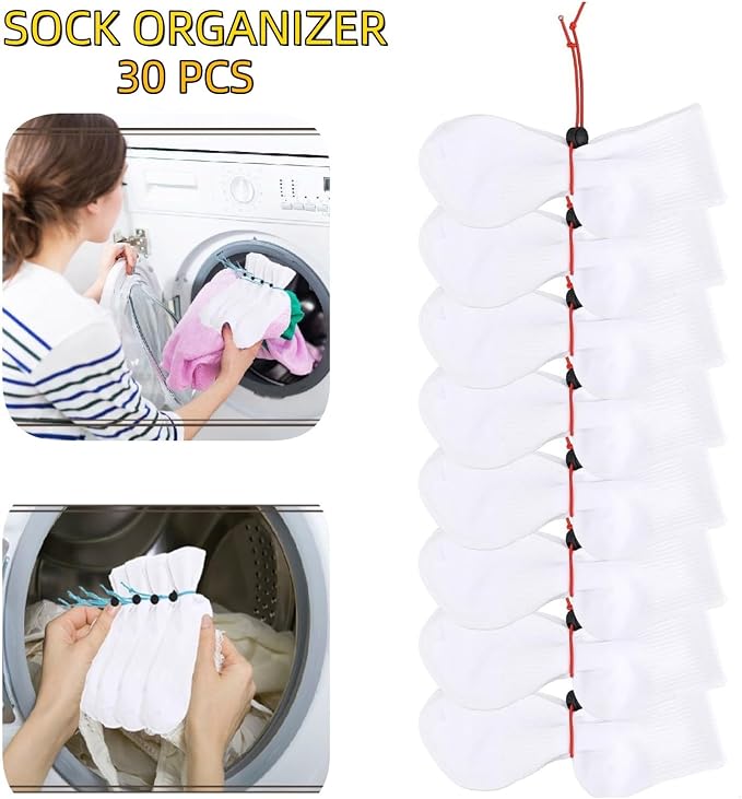 30Pcs Sock Clips for Laundry - Amazing Sock Clip for Washing Socks -Your Socks Laundry Sock Holder Sock Tie Clips Sock Organizer for Washing Machine and Dryer with The Sock Laundry Organizer